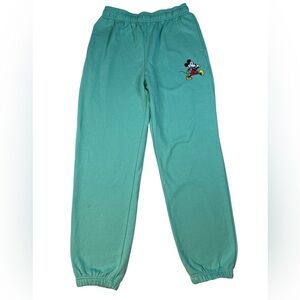 Disney Mickey Mouse Jogger Sweatpants Womens Medium Green Fleece Lined